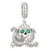 Octopus With Skull Head Sterling Silver Dangle Charm