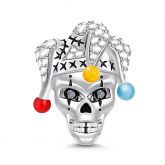 "Clown Skull" Skull With Clown Hat Sterling Silver Charm