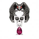 "Cool Bat Skull" Sterling Silver Dangle Charm