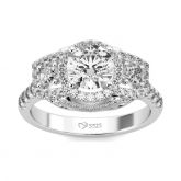Jeulia Halo Three Stone Round Cut Sterling Silver Ring