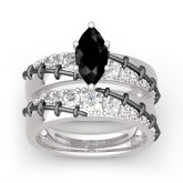 Jeulia Diagonal Marquise Cut Sterling Silver Ring Set