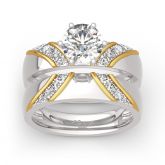 Jeulia Two Tone Round Cut Sterling Silver Ring Set