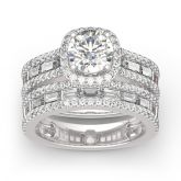 Halo Round Cut Sterling Silver Ring Set
