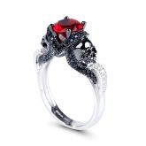 Jeulia Two Tone Round Cut Sterling Silver Skull Ring