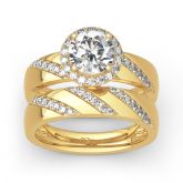 Jeulia Halo Round Cut Sterling Silver Ring Set