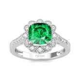 Jeulia Floral Cushion Cut Sterling Silver Ring