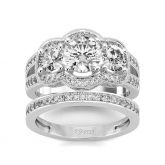 Jeulia Three Stone Round Cut Sterling Silver Ring Set