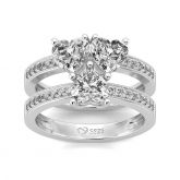 Jeulia Three Stone Heart Cut Sterling Silver Ring Set