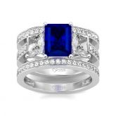 Jeulia Three Stone Radiant Cut Sterling Silver Ring Set
