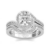 Jeulia Bypass Halo Round Cut Sterling Silver Ring Set