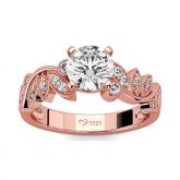 Jeulia Leaf Design Round Cut Sterling Silver Ring