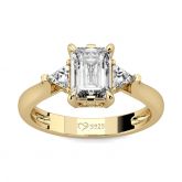 Jeulia Three Stone Emerald Cut Sterling Silver Ring
