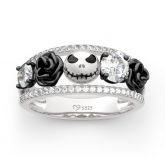 Jeulia Floral Design Round Cut Sterling Silver Jack Skull Ring