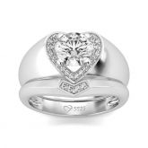 Jeulia Heart Shape Halo Round Cut Sterling Silver Ring Set