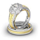 Braided Halo Round Cut Sterling Silver Ring Set