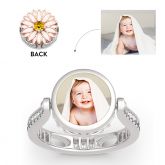 Jeulia "Blooming Daisy" Sterling Silver Personalized Photo Ring (With A Free Chain)