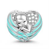 "Sleeping Baby Wrapped in Angel Wings" Baby Charm Blue Wings Silver for Mothers