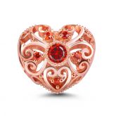 "Love You with All My Heart" 18K Rose Gold Plated Heart Shaped Personalized Birthstone Charm with Hollow Design Sterling Sliver