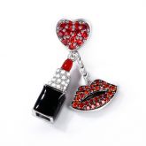 "Enthusiasm" Red Stone Lipstick Charm With Red lips Sterling Silver Pendant
