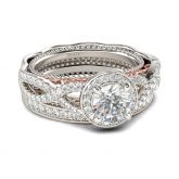Jeulia Halo Twist Round Cut Sterling Silver Ring Set