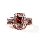 Jeulia "Delicious Coffee" Halo Emerald Cut Sterling Silver Ring Set