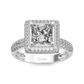 Jeulia Halo Radiant Cut Sterling Silver Ring