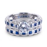 Vintage Round Cut Sterling Silver Ring Set