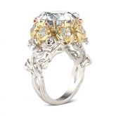 Flower Round Cut Sterling Silver Frog Ring