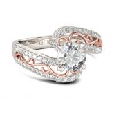 Two Tone Scrollwork Round Cut Sterling Silver Ring