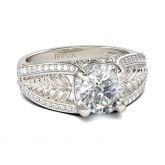 Feather Design Round Cut Sterling Silver Ring
