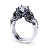 Two Tone Round Cut Sterling Silver Skull Ring
