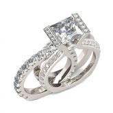Tension Set Princess Cut Sterling Silver Ring Set