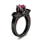 Round Cut Sterling Silver Wings Skull Ring