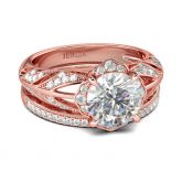 Rose Gold Tone Floral Round Cut Sterling Silver Ring Set