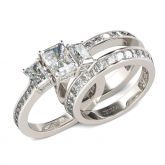 3PC Three Stone Radiant Cut Sterling Silver Ring Set