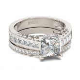 Simple Princess Cut Sterling Silver Ring Set