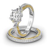 Two Tone Scrollwork Round Cut Sterling Silver Ring Set