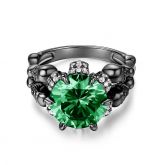 Four Skull Green Round Cut Sterling Silver Skull Ring