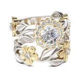 Flower Halo Round Cut Sterling Silver Ring Set