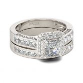 Jeulia Double Halo Princess Cut Sterling Silver Ring Set