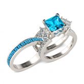 Unique Princess Cut Sterling Silver Ring Set