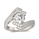 Unique Bypass Round Cut Sterling Silver Ring