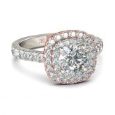 Classic Halo Two Tone Round Cut Sterling Silver Ring
