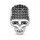 Skull Charm With Black Stone Sterling Silver