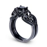 Black Tone Round Cut Sterling Silver Skull Ring