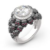 Two Tone Halo Round Cut Sterling Silver Skull Ring
