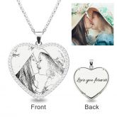 Heart Laser Engraved Personalized Photo Necklace With Stones Sterling Silver