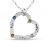 Heart Family Necklace with Birthstones Sterling Silver