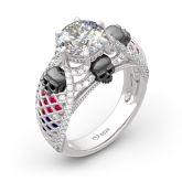 Two Tone Round Cut Sterling Silver Skull Ring