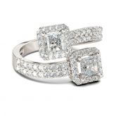 Two Stone Princess Cut Sterling Silver Ring